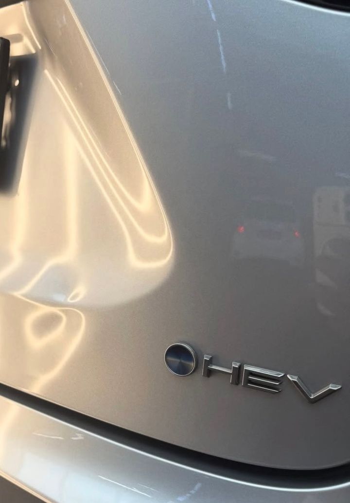 Hayon argenté de Toyota bossé au-dessus de la plaque, sous la lampe